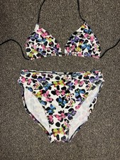 Vintage 1988 Gitano Bikini String Swimsuit Sz S Neon Butterflies 80s Cotton