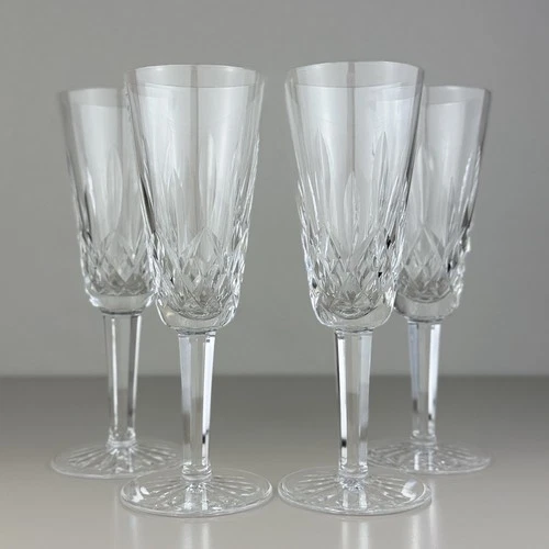 Set Of 4 Vintage WATERFORD CRYSTAL Lismore Champagne Glasses Flutes 7,25"