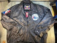 🧥 Vtg Jeff Hamilton 76ers NBA Leather Jacket 3XL NWT  Hardwood Classics