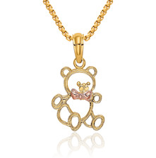 14K Solid Two Tone Gold Gummy Teddy Bear Bow Tie Necklace