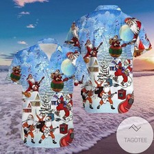 Festive Santa Claus Showcasing Guitar Skills Hawaiian Shirt Desig