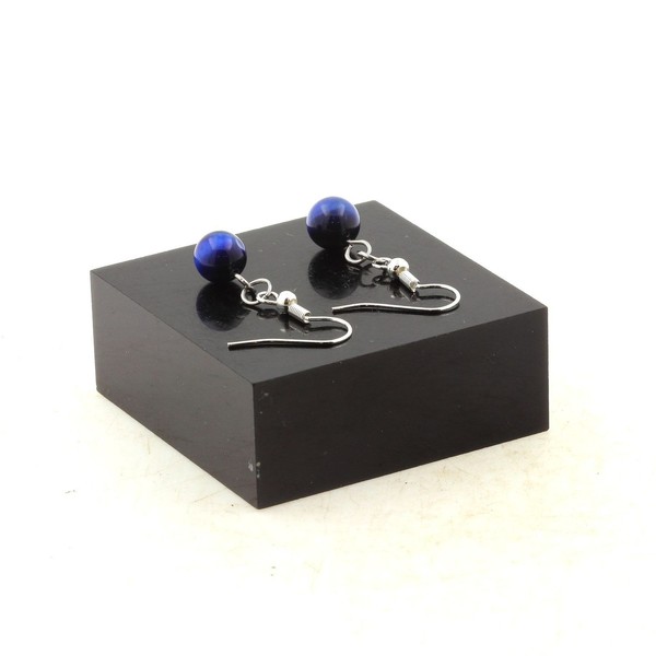 Edelsteine Und Mineralien. Ohrringe 1 Perle Blaues Tigerauge 8 Mm Aus Edelstahl-image