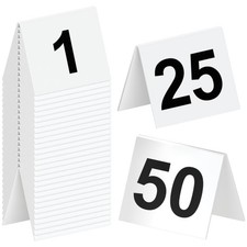 Restaurant Table Numbers 1-50 White, Tent Table Numbers 3 in x 3.5 in 