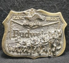 XA17119 VINTAGE 1982  BUDWEISER KING OF BEERS  BOOZE MENS BRASS BELT BUCKLE