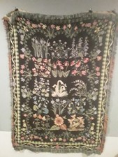 Vintage Floral Themed Woven Throw Blanket with Multicolored Fringe - Very Cozy