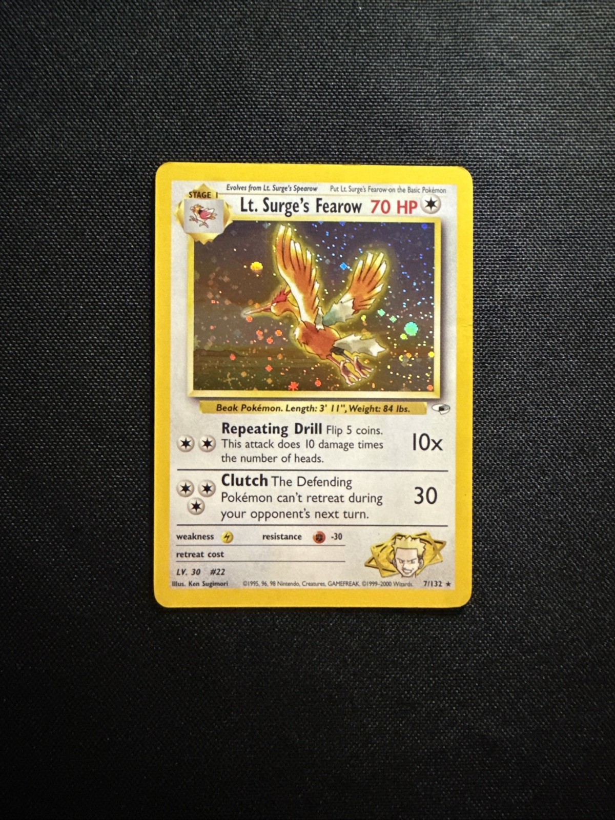 LT. SURGE'S FEAROW 7/132 HOLO RARE GYM HEROES POKEMON UNLIMITED HOLO MP 