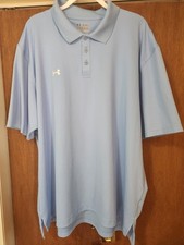 Under Armour Mens Heat Gear Polo Shirt Size 2XL Lt. Blue Loose Fit Short Sleeve