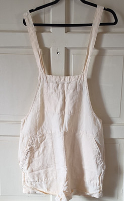 Rip Curl Women's Beige Linen Cotton Romper M Pockets Tie Closure Square Neck