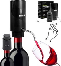 Electric Wine Aerator and Vacuum Bottle Stopper Preserver - USB Black 