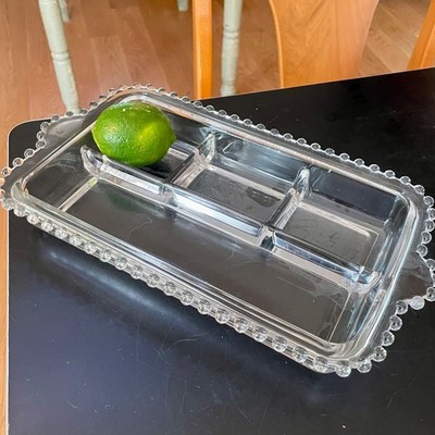 Vintage Imperial Candlewick 4 Section Relish Tray Rectangular 7'' by 12'' Heavy