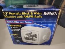 Vintage Jensen 5.5" J56-BWR Portable B W CRT TV AM/FM Radio White Car/Camping