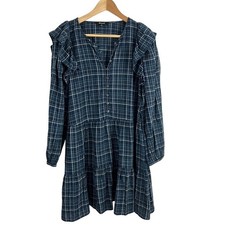 Madewell Gauze Ruffle Trimmed Mini Dress Plaid Blue Size Medium