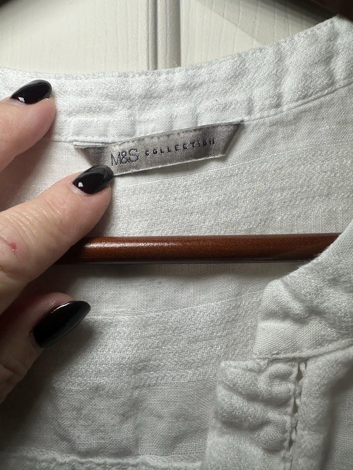 Blusa túnica top manga corta 100 % lino blanco colección M&S talla UK 16 Foto 2 de 4