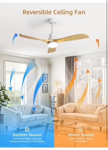 Sofucor 52 Inch Ceiling Fan with Lights and Remote -Modern Solid Wood Blade - Picture 5 of 7