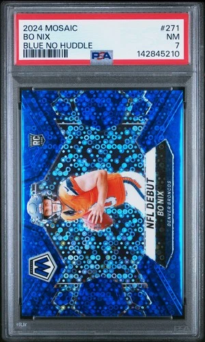 2024 PANINI MOSAIC BLUE NO HUDDLE #271 BO NIX ROOKIE RC 54/75 PSA 7