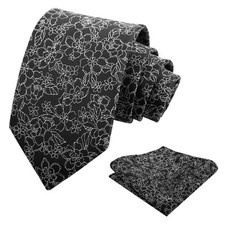 Mens 3.15inch Printed Floral Tie Set Solid Color Wedding Party Casual Flower ...