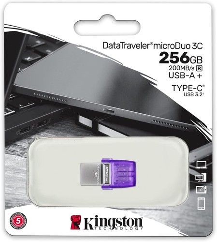 Kingston DataTraveler microDuo 3C USB Flash Drive 256GB USB Gen 3 Type-C and Typ - Photo 3/5