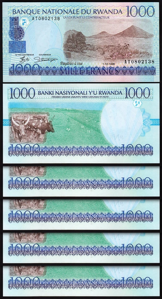 Rwanda 1000 Francs 1998, UNC, 10 Pcs LOT, Consecutive, P-27 - Image 2 of 4