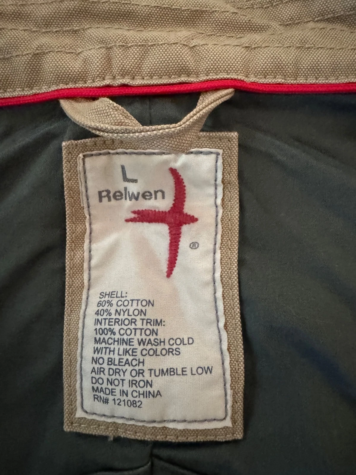 Relwen Chore Coat Men’s L 42 Drill Khaki Canvas Tricot Lined Drawstring Hem - product detail image 2