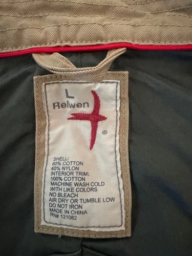 Relwen Chore Coat Men’s L 42 Drill Khaki Canvas Tricot Lined Drawstring Hem image 2