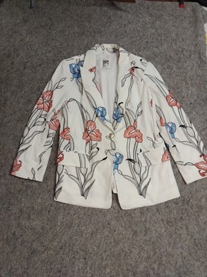 Milly Women's Blazer Jacket White Size 8 Floral Embroidered Pattern