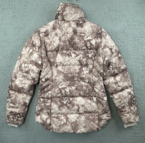 Athleta Downtown Puffer Jacket Womens Small Floral Pink Mauve Full Zip Down Fill - Picture 6 of 16