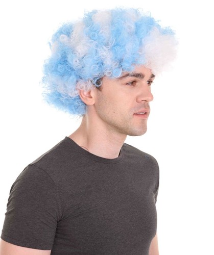 Greece Sport Afro Fun Wig | Blue White Jumbo Wig Adult HM-727 - Picture 6 of 8