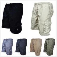 Mens Elasticated Cargo Shorts Casual Work Combat Drawstring Pockets Half Pants