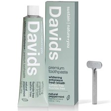 Davids Natural Toothpaste for Teeth Whitening,Peppermint,Fluoride Free,SLS Free