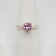 Pink CZ Solitaire Ring .925 Sterling Silver Size 7.25 - RS014