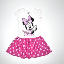 Disney Minnie Mouse Girls Dress Size 6 White Pink Short Sleeve