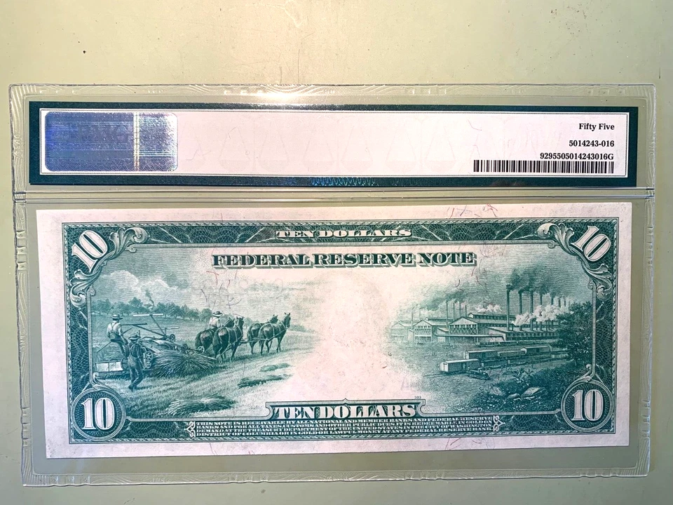 1914 $10 Dollars FRB Chicago - Burke/Glass - PMG 55 About Unc - Fr. 929 - Image 2 of 2