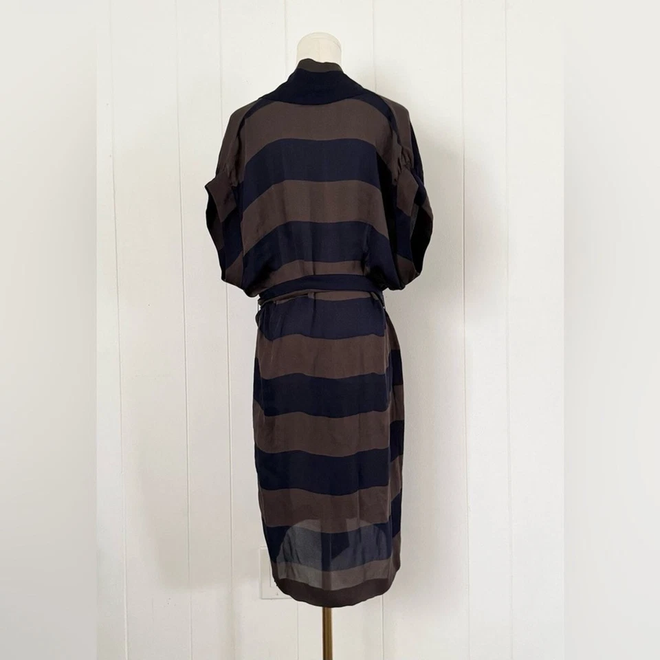 Vestido listo para usar STELLA MCCARTNEY gris marino a rayas con cinturón seda EE. UU. 4/6 Foto 4 de 4