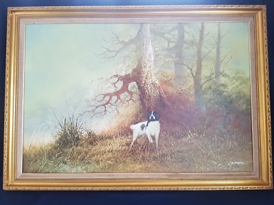 Large framed oil on canvas painting by Eiford depicting a hunting