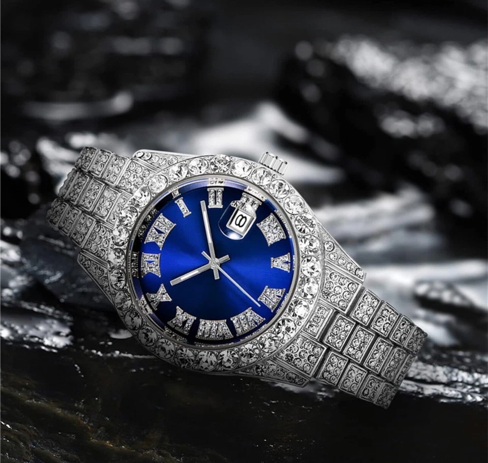 Reloj de lujo Iced Out para hombre | AZUL Foto 3 de 3