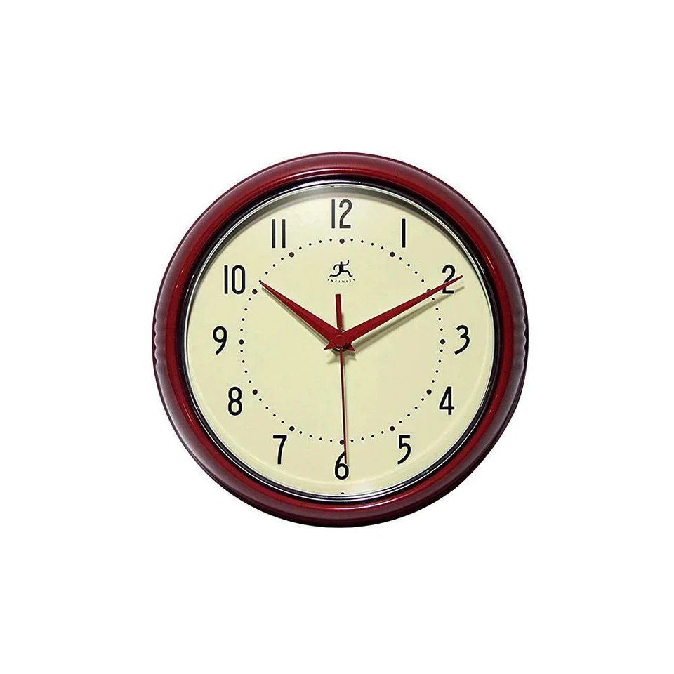 Infinity Instruments Reloj de Pared Retro Metal Rojo Movimiento Cuarzo Cromo Borde Anillo Foto 4 de 4