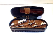 Vintage Travel Grooming Kit with Brush Nail Clippers Trimming Scissors & Comb