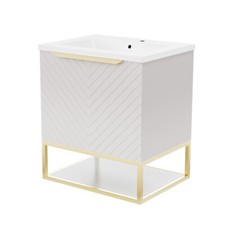 600mm Wall Hung Pink Drawers Basin Vanity Brushed Brass Frame & Handle