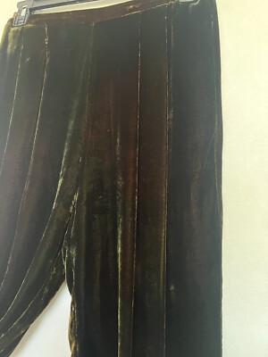 Kay Chapman 100% Silk Plush Velvet M Pull On Crop Pants Black Olive Art to Wear