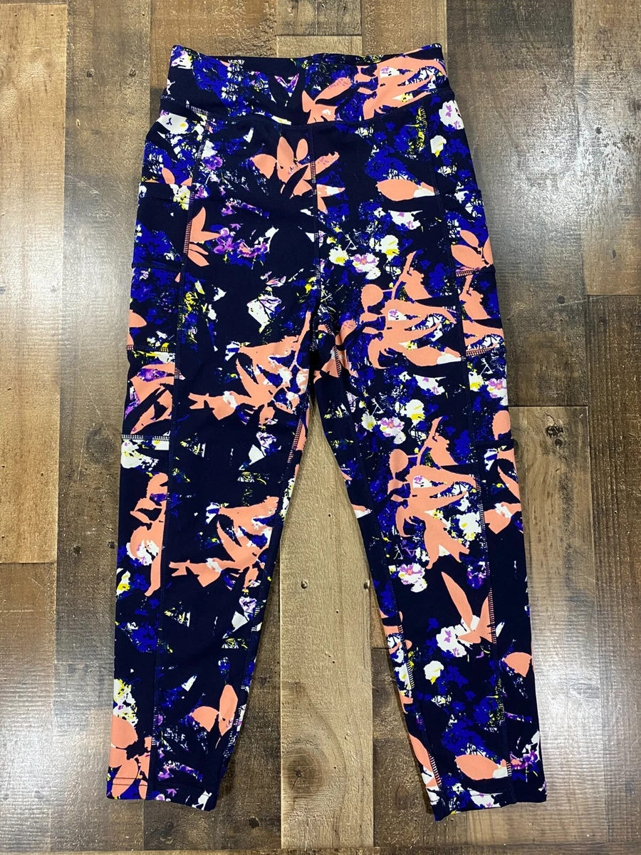 Pop Fit Womens Leggings Small S Blue Floral All Over Print