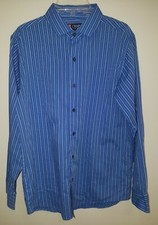 Chaps Boys Button Down Dress Shirt  LS Blue White Black Striped L (14/16) EUC