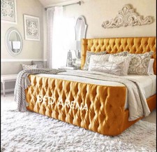 Plush Velvet Wing Back Bed, Emperor Bed Frame, Upholstered Bed, Double Bed