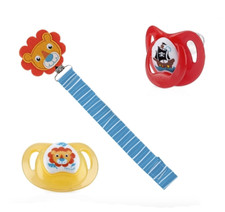 Nuby Pacifier and Pacifier clip Set Size 0-6 Months Lion