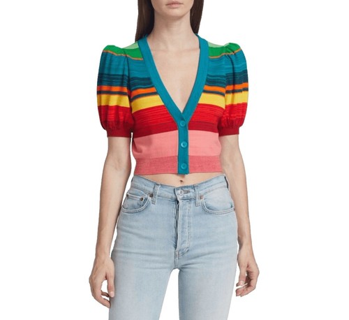 Alice + Olivia Selma Floral Colorful Crochet Pointelle Cardigan