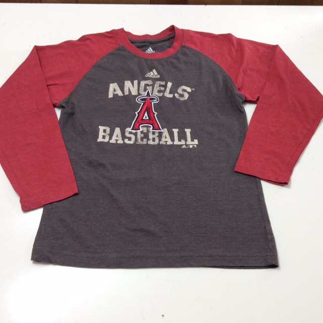 Adidas Los Angeles Angels Baseball MLB L/S TShirt Gray Maroon Youth