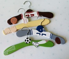 Lot Of Sports Wooden Clothes Hangers Hand Painted Basketball Football Baseball