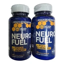 lot 2 Natural Stacks NEURO FUEL Focus & Memo 45 x 2 = 90 Veg Capsules exp 10/26