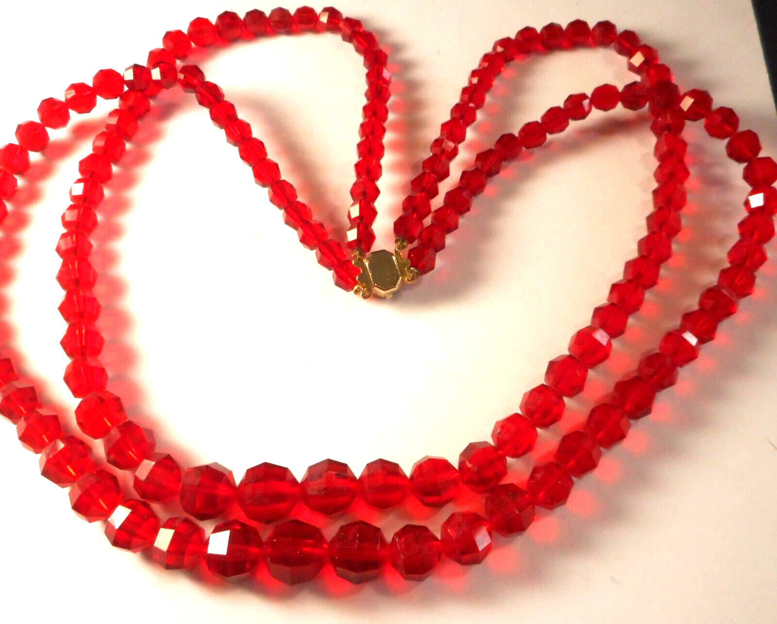 Red Crystal Double Strand Statement Necklace Gold… - image 6