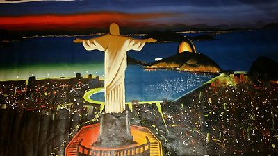 City Of God Brazil Oil Collage Abstract Modern Art Christ Redeemer