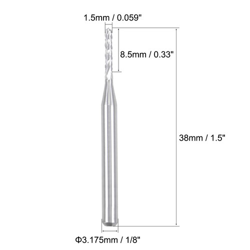 10Pcs 1.5mm Carbide End Mill Engraving CNC Router Bit for PCB Machine,1/8" Shank - Picture 2 of 5